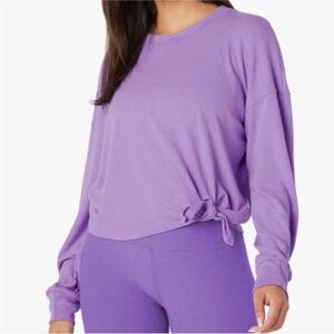 Beyond Yoga Smarten Up Pullover Sweatshirt Womens XL Purple Tie Waist Crewneck